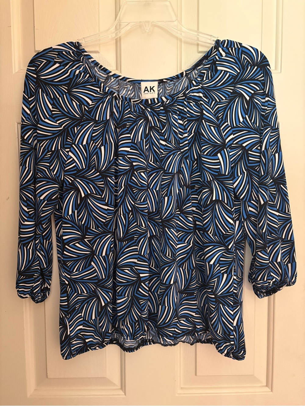 Anne Klein Size Petite Large Blue Patterned Women's Blouse